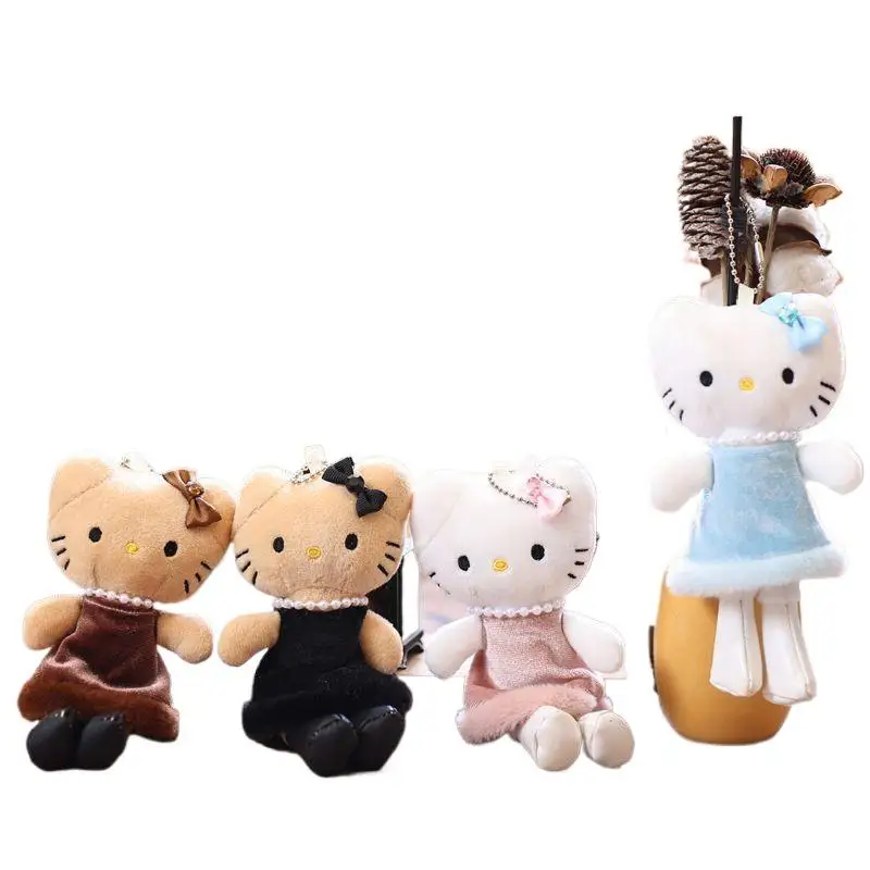 Kawaii Hello Kitty 15Cm Dress Long Legs Kt Plush Pendant Anime Sanrio Girl's Heart Cute Plush Keychain Girls Gifts