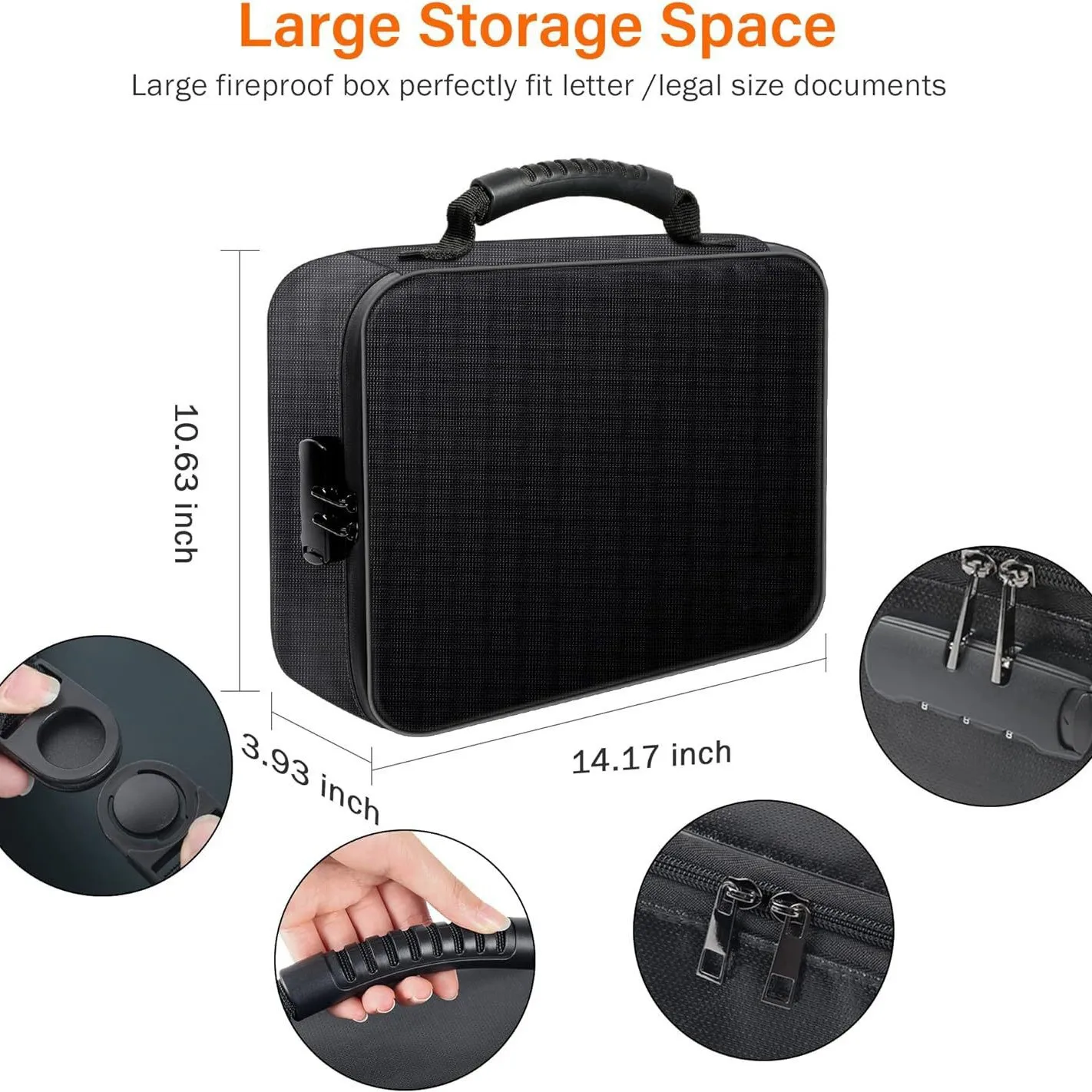 Fireproof Document Bag with Lock Storage Box Large Capacity Bill Receipt Storage Bag Briefcase for Important Documents Files