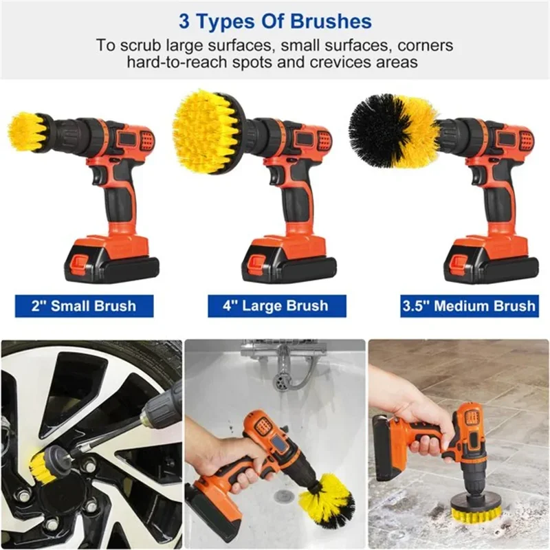 3 Pcs/Set Power Drill Brush Set Portable Bathroom Kitchen Scrubber Cleaning Tool Kit for Grout Floor Tub Shower Tile Surface