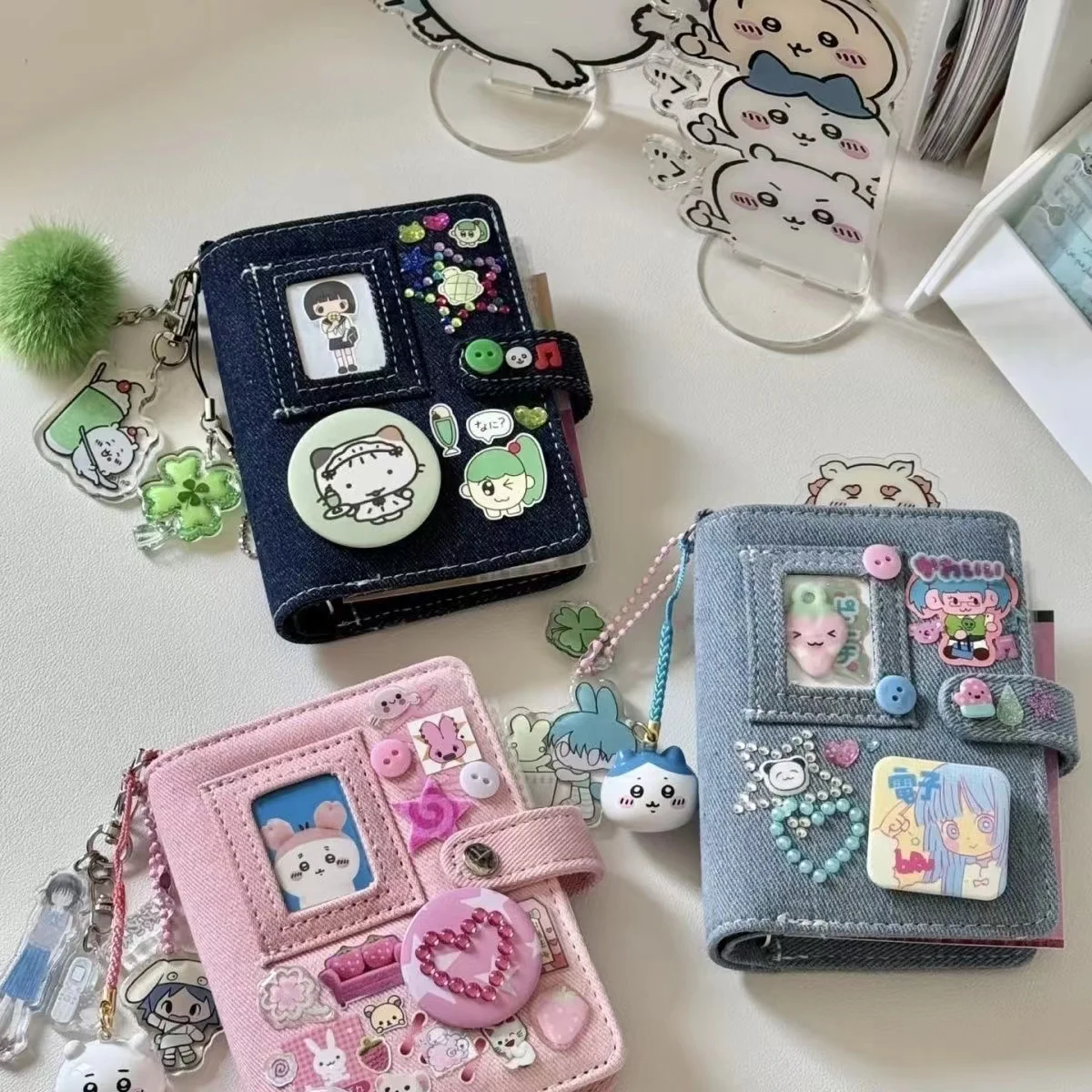 M5 Binder Notebook Photocard Storage Pink Denim Jeans Cover Photo Album Collection Mini Loose Leaf Journal Student Diary Book
