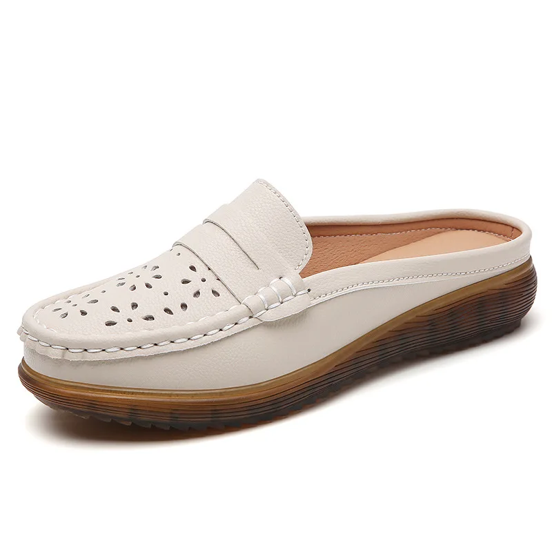 All Match Comfortable Round Head Hollow Shoes Women Flats Summer Slippers 2026 Flat Platform Shoes Woman Mules for Office Beach