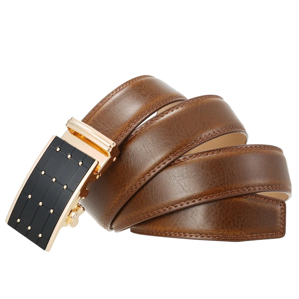 Fashion Luxury Brown Leather Belt For Men Designer Automatic Buckle Genuine Leather Men's Belt 3.5cm Width Cowhide Strap B1521