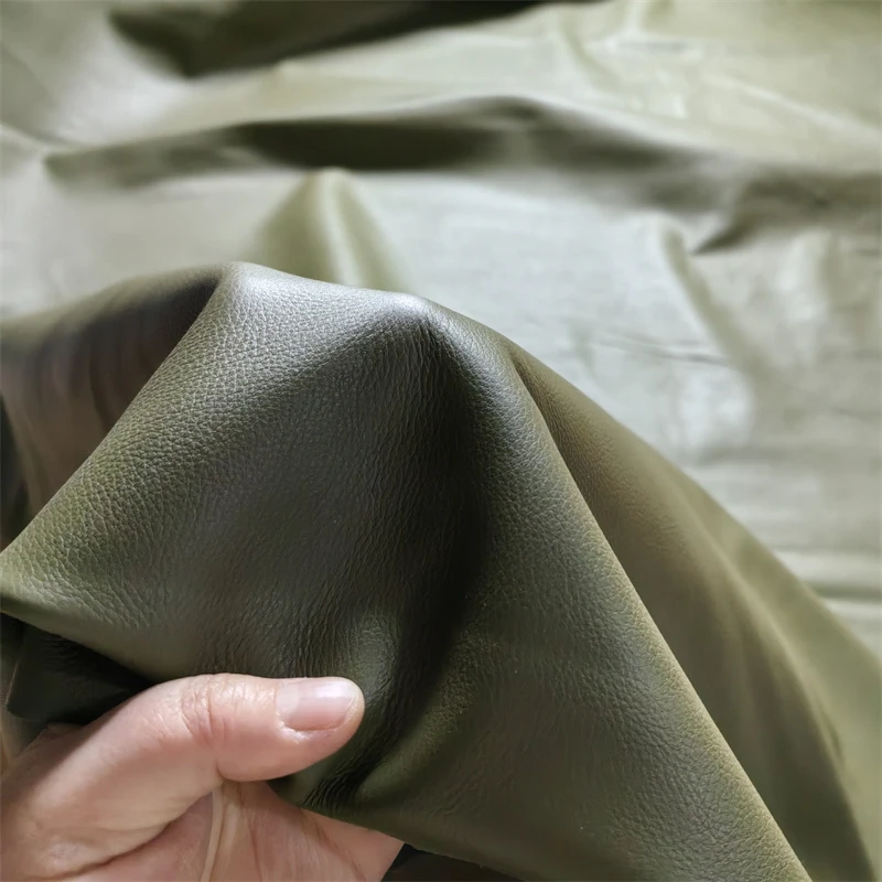 1.2mm Army Green Plain Cowhide. First Layer Leather. Real Leather Fabric. Handmade DIY For Leather Clothing. Full-Sheet Cutting