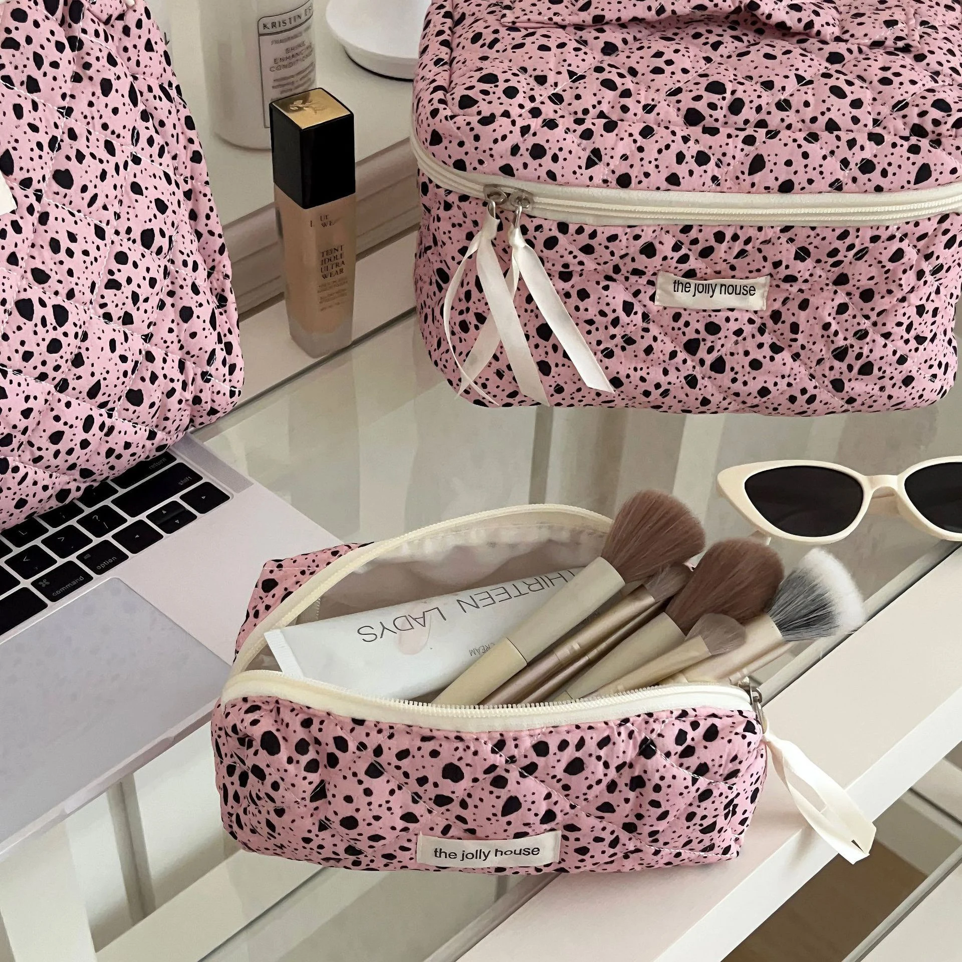 Ins Splashing Ink Cosmetic Bag Korean Makeup Organizer Women Black Pink Pouch Female Travel Toiletry Storage Bag New Year Gifts