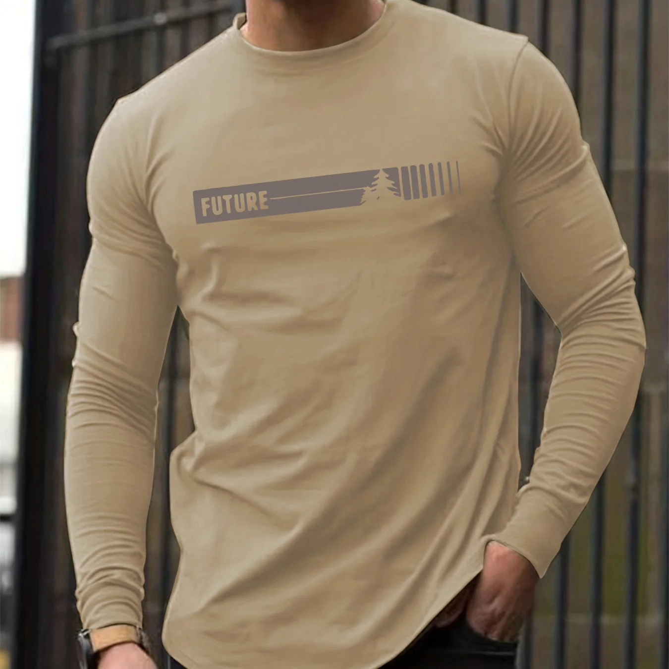 เสื้อยืดผู้ชายแขนยาวคอกลมผ้าฝ้ายแท้ 100% ทรงหลวมพิมพ์ลายตัวอักษร Future เหมาะสำหรับฤดูใบไม้ผลิและฤดูใบไม้ร่วง ใส่ได้หลากหลายโอกาส