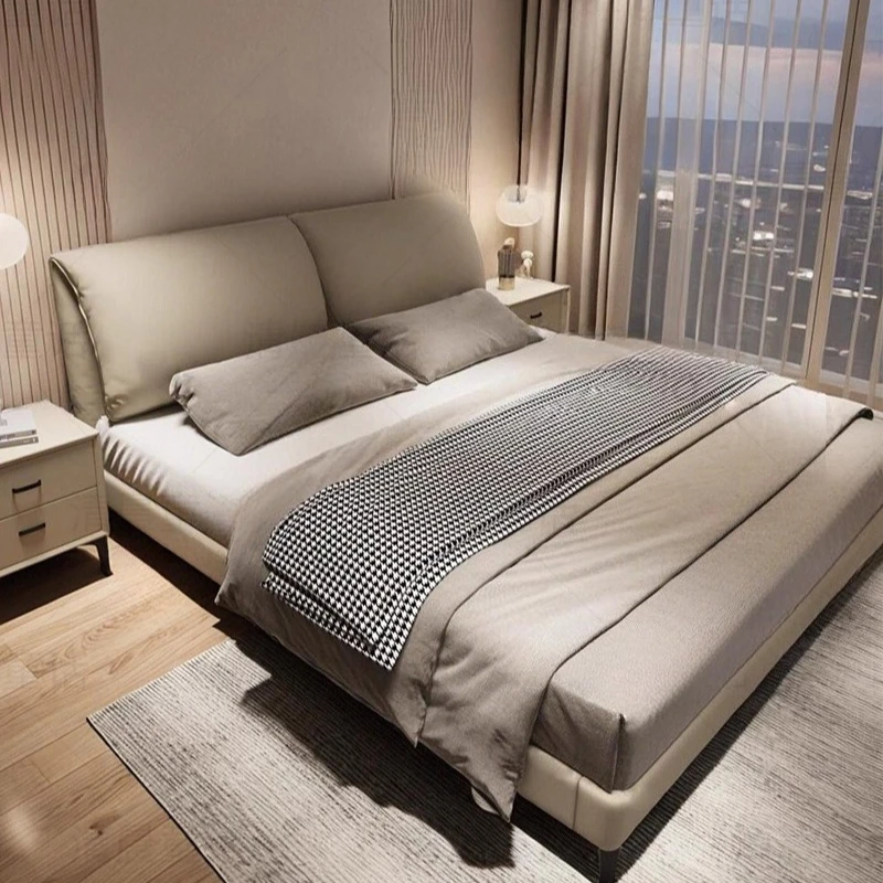 

Leather Bed Modern Simple Italian Minimalist 1.8m Double Master Bedroom 2m x 2m 2 Queen Bed Wedding Bed