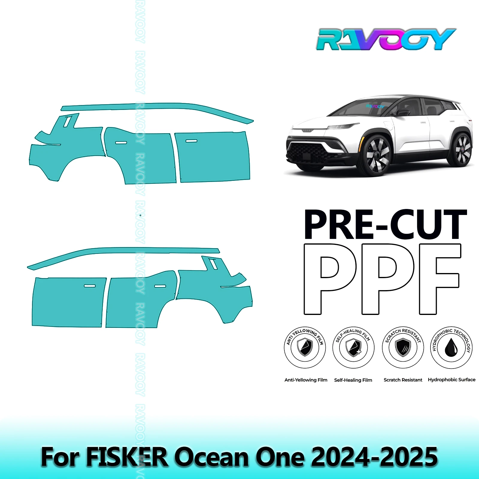 

For FISKER Ocean One 2024-2025 8.5mil Clear Matte Pre-Cut PPF Door & A/B Pillar Kit TPU Paint Protection Film Set