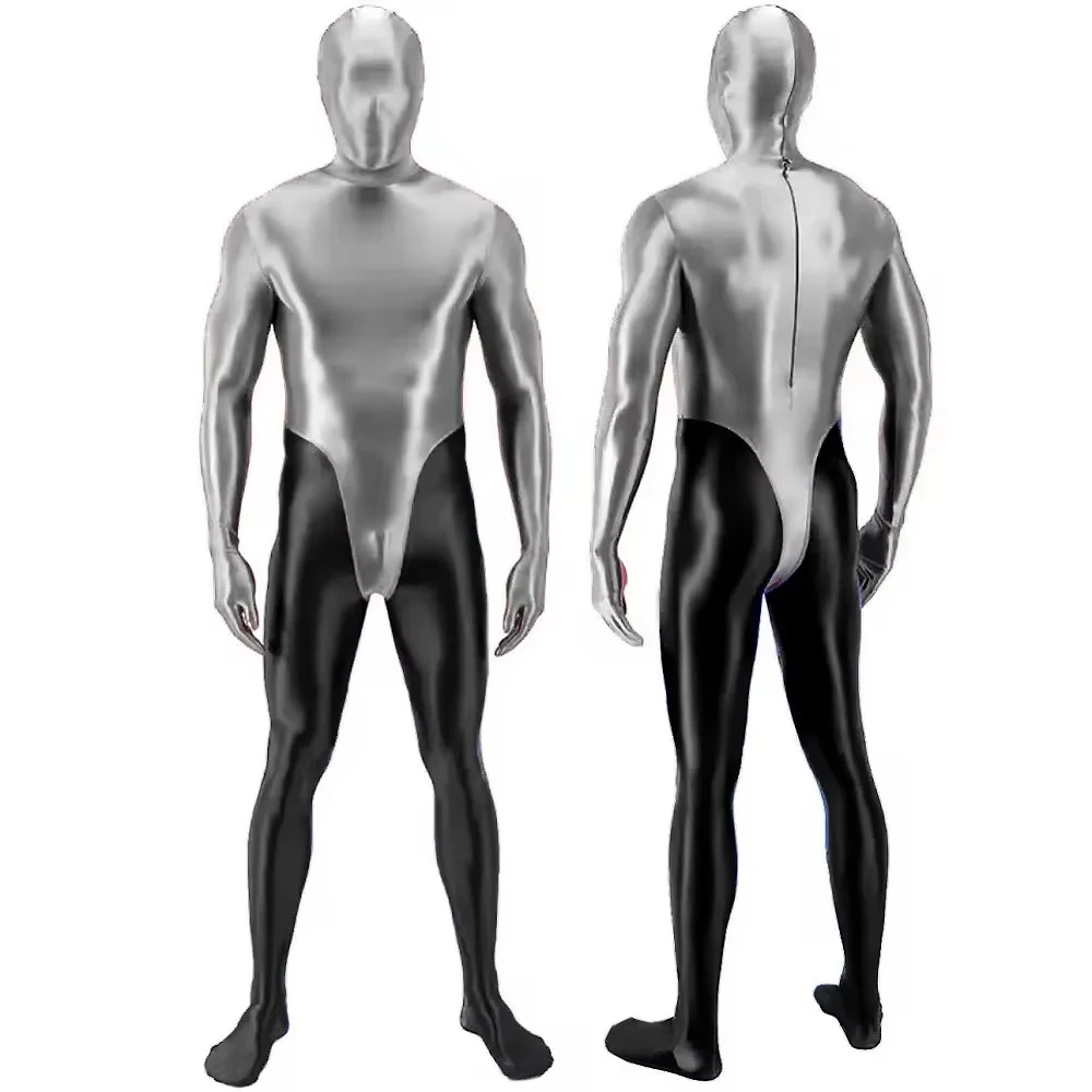

Shiny Oily Smooth High Quality Spandex Two Color Zentai Bodysuits Halloween costumes Woman/Men Zentai Suit with Toes