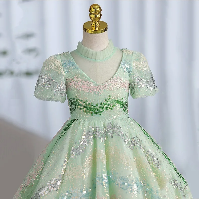 Sequins Baby Girl Wedding Green Dress Kids Party Vestidos for Baby 1 Years Birthday Toddler Baby Girl Infant Princess Tutu Dress