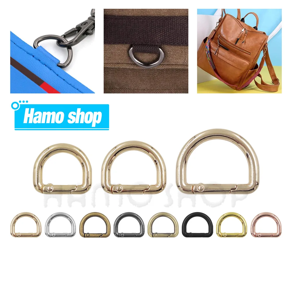 6pcs Metal D Ring Spring Key Hooks D Ring Openable Metal Buckles Carabiner Clip Keyring Buckle For Backpack Handbag Purse Strap