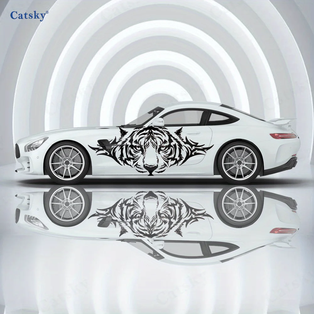 

Красочные линии головы тигра, автомобильные виниловые обертки, самоклеящаяся наклейка из ПВХ, подходит для грузовиков, внедорожников, Декор, автоаксессуары, подарок