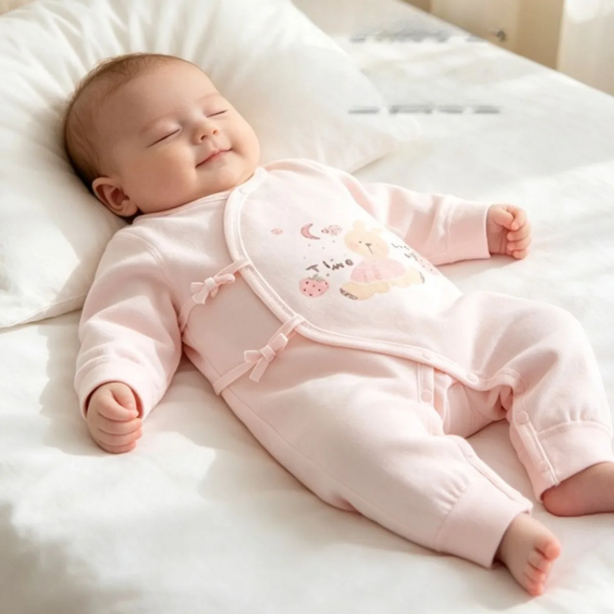 100% Cotton Newborn Baby Romper with Adjustable Side Ties & Ribbed Cuffs Soft Breathable Unisex Onesie for Spring Autumn 0-6M