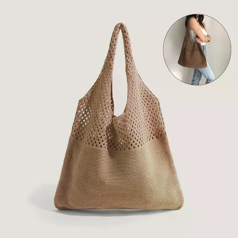 Portable Retro Fashion Knitted Yarn Storage Bag Large Capacity Leisure Shoulder Bag Shopping Bag Practical Tote Bag Handbag