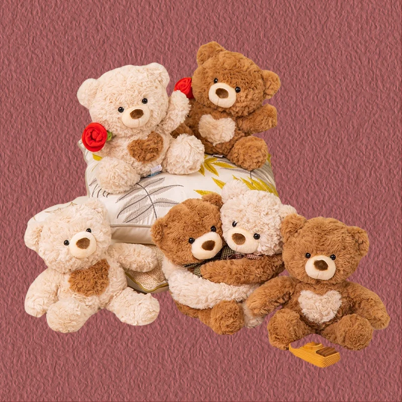 Cute Roses Hug cp Running Bear Teddy Plush Toys Soft Stuffed Animal Doll For Kids Girls Gift Decorate Room