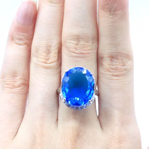 Buy 5 Get 1 Free 20x17mm SheCrown Big Gemstone Rhodolite Garnet Swiss Blue Topaz Spinel Pink Morganite Engagement Silver Rings