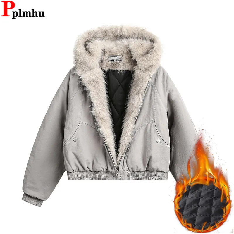 Vintage Fashion Fuax Fur Hooded Cooton Coats Winter Thiken Warm Loose Casual Chaqueta Tops Korea Snow Wear Women Jaqueta Casaco