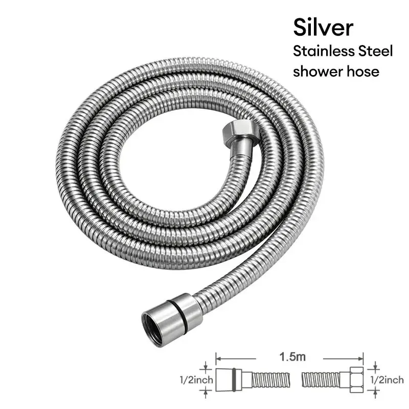 1pcs 1.5M Stainless Steel Hose Extension Tube Bathroom Shower Tube Extension Tube Water Pipe Draw Tube Bathroom Accessories