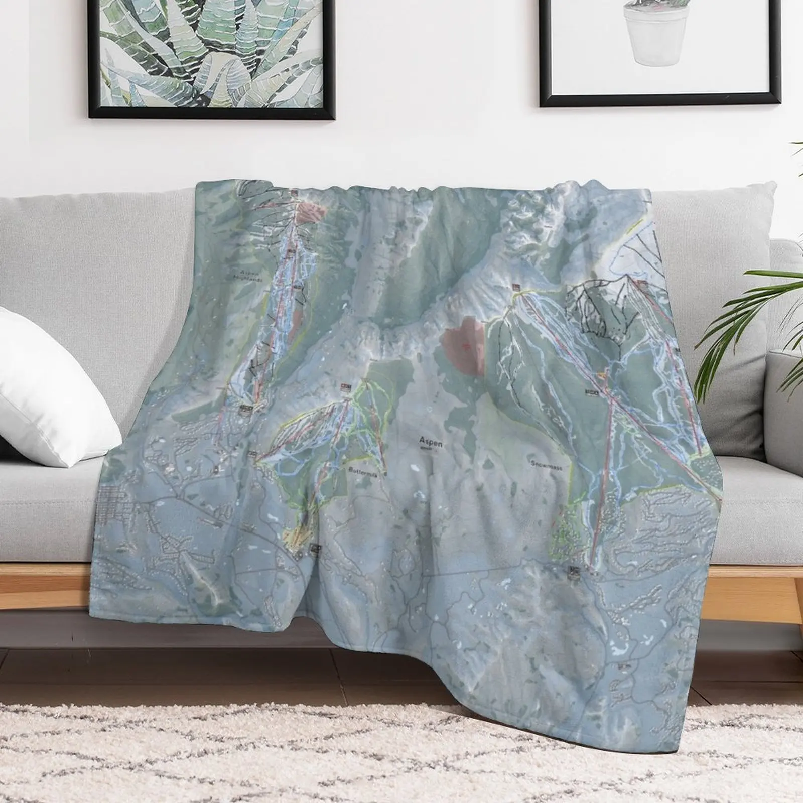 Aspen Snowmass Resorts Trail Map Throw Blanket Anti Shedding Soft Fuzzy Blanket for Home