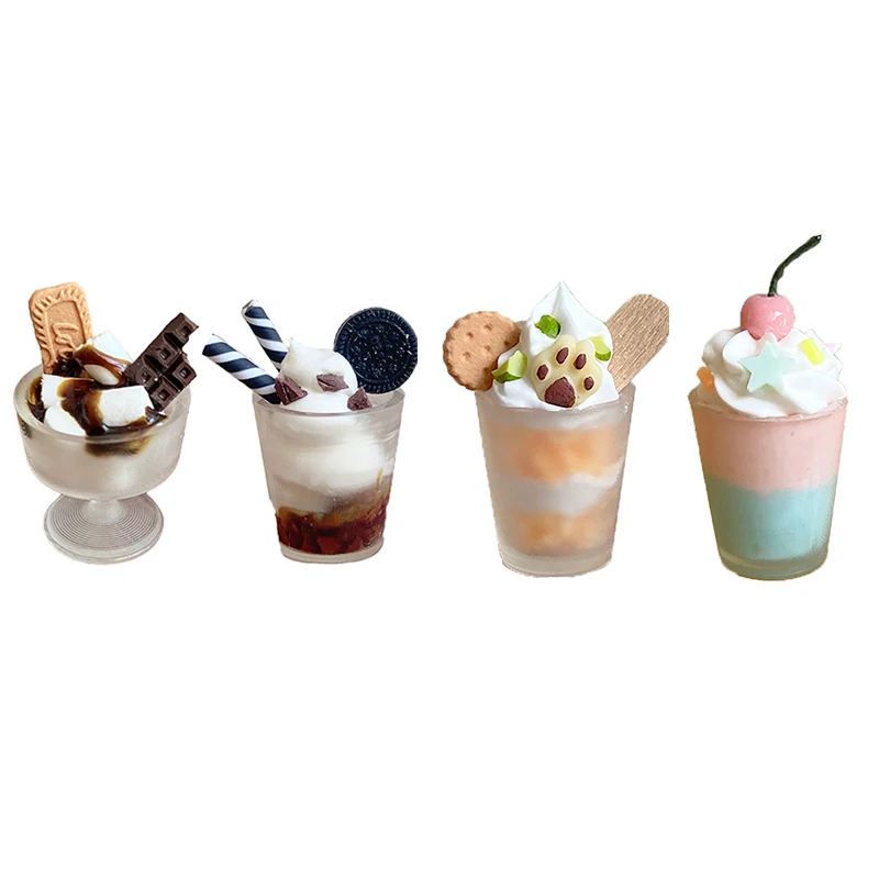 1PC Miniature Dollhouse Dessert Chocolate Biscuit Cotton Candy Cup Pretend Play Kitchen For Kids Toy Accessories