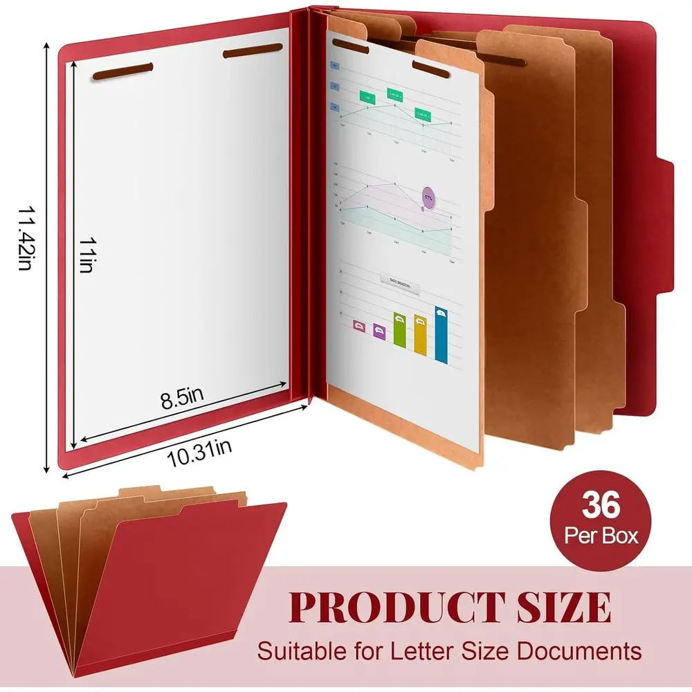 Letter Size 36-Pocket Pressboard File Folders with Fasteners, Expanding Organizer for Bulk Christmas Donations, Teachers, Clergy