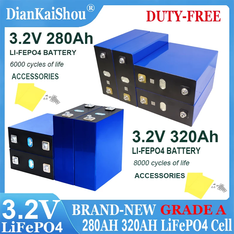 New 280Ah 320Ah Lifepo4 Rechargable Battery Pack 3.2V Grade A Lithium Iron Phosphate Prismatic New Cells for Solar PV Duty-free