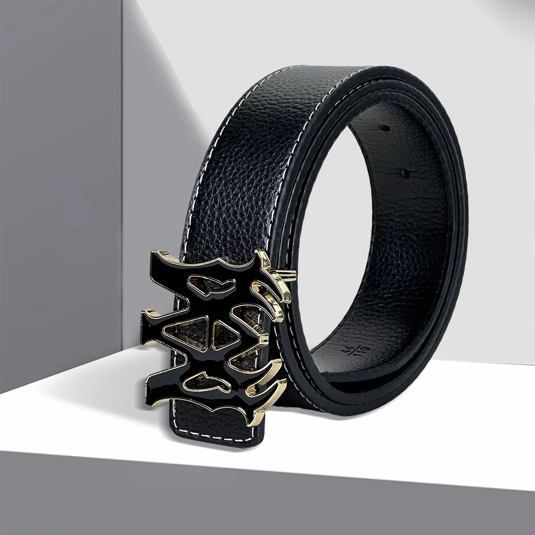 حزام أعمال للرجال بتصميم MA بسيط، حزام خصر متعدد الألوان من جلد البولي يوريثان الأسود لمكتب بنطلون الجينز