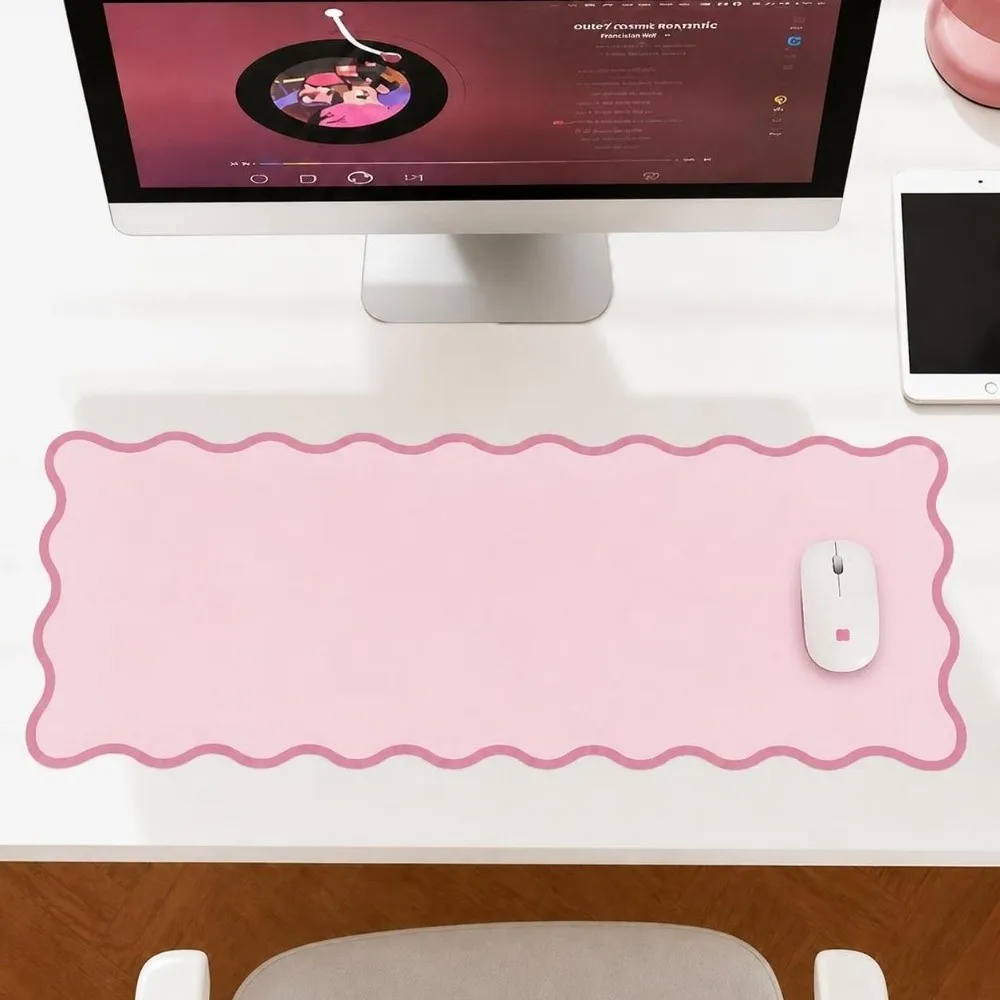 New 35x80cm Scalloped Desk Mat PU Waterproof Extra Large Mouse Pad Non Slip Sweet Computer Desk Pad for Workspaces