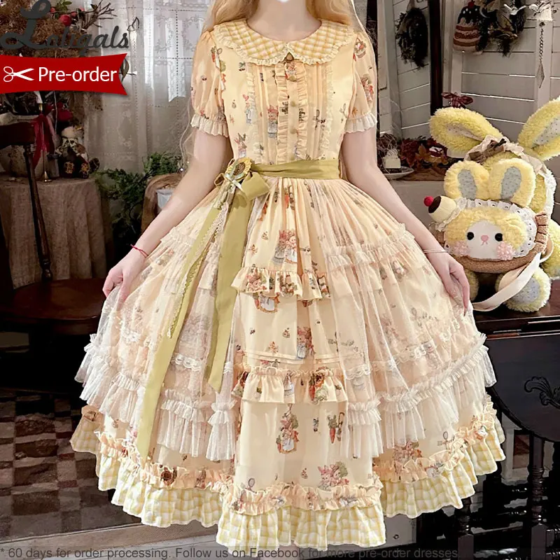

Pre-order Classic Lolita Dress Sweet Printed Short Sleeve Long Party Dress ~ Rabbit Harvest Season