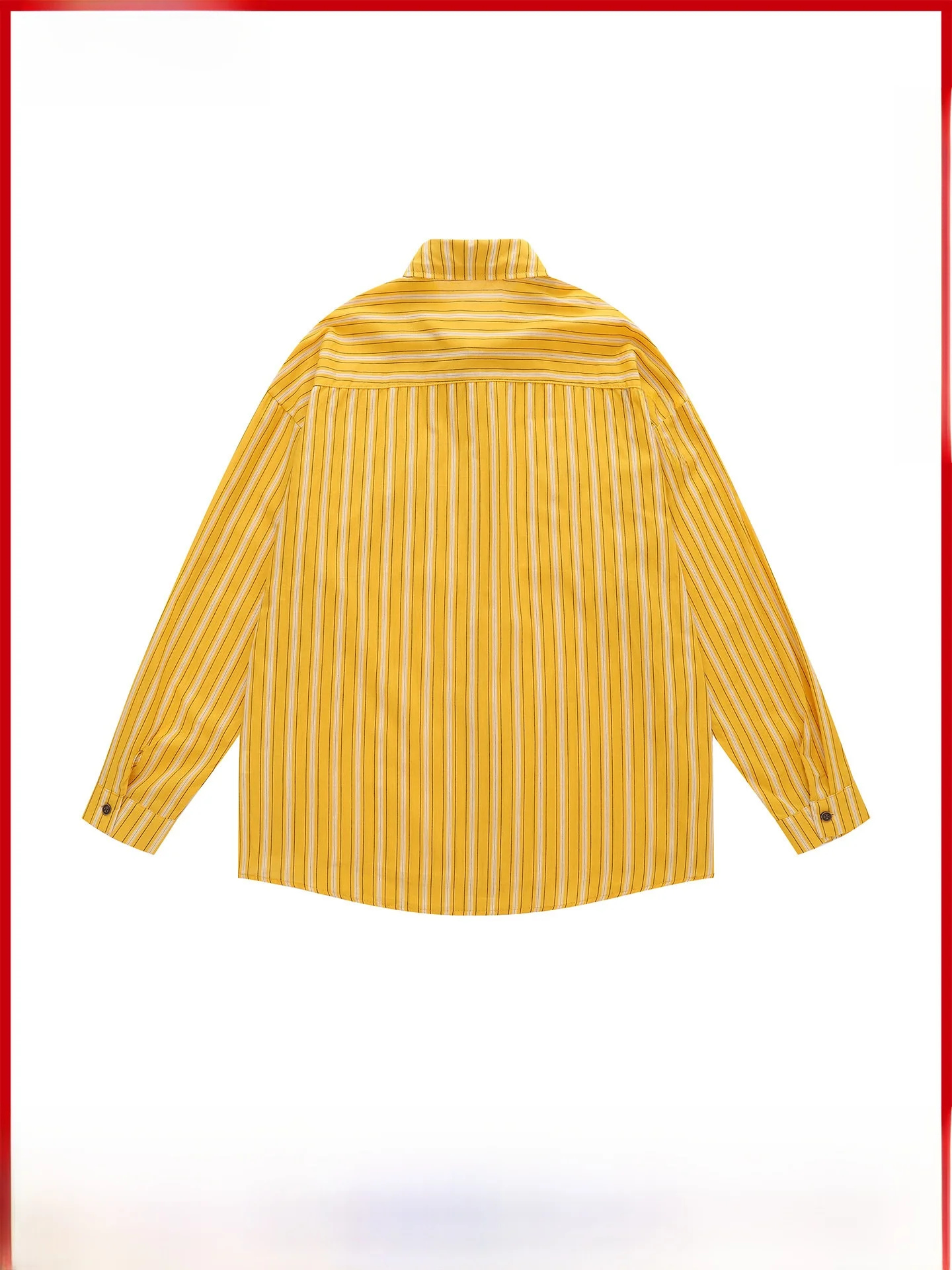 Loose Long Sleeve Men's Shirt Dopaamine Yellow Vertical Stripes Outerwear Casual Style Polyester Cotton Blend Autumn Shirt