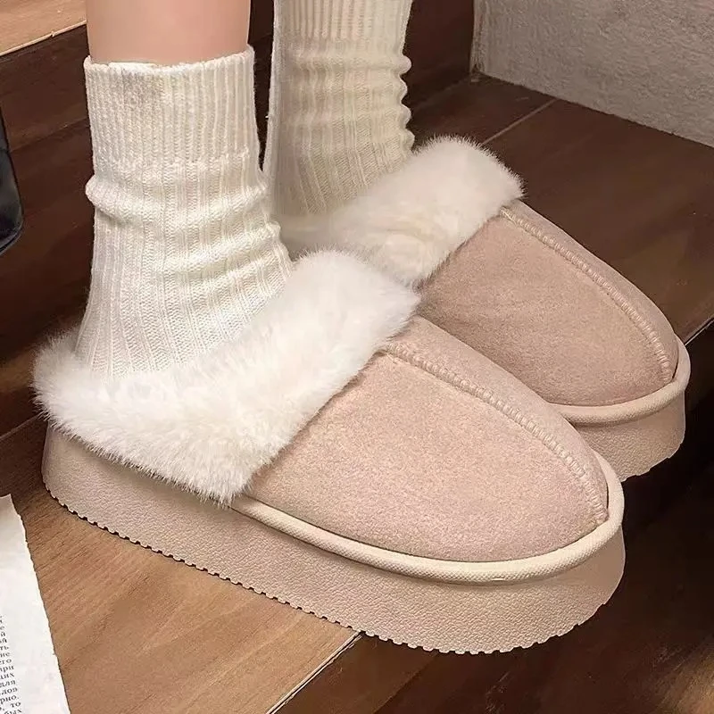 1 Pair Women Winter Ankle Snow Slippers Fashion Platform Low Top Warm Non Slip Home Living Room Rug Shoes Outdoor Indoor Use
