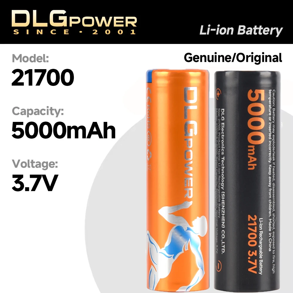 DLGPOWER 21700 3.7V 5000mAh Rechargeable Li-Ion Battery with Smart Charger Flashlight High Power Electrical Tools Battery Pack