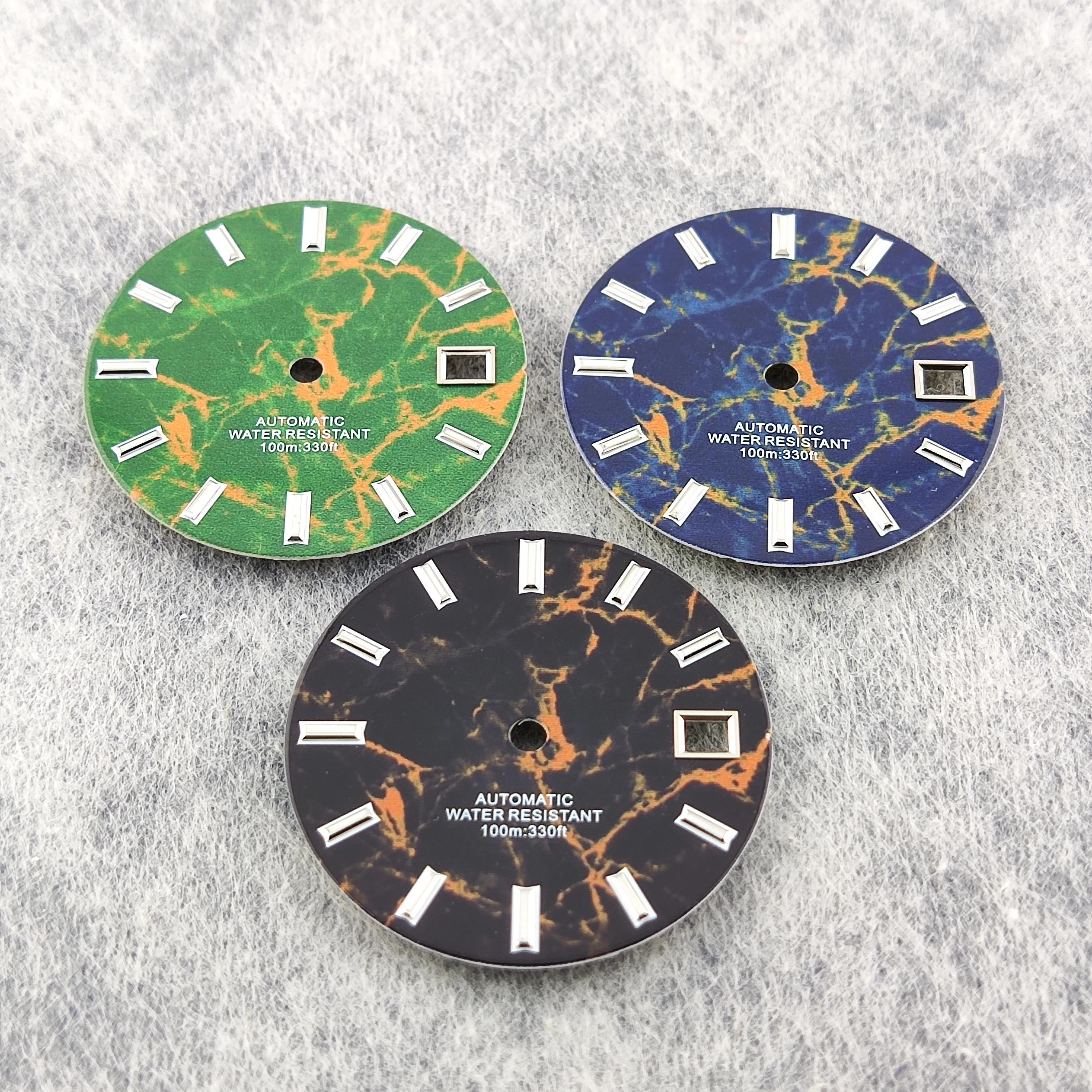 29mm stone pattern dial with blue/black/green face suitable for NH35 NH34 movement at 3/3.8 position crown green luminous