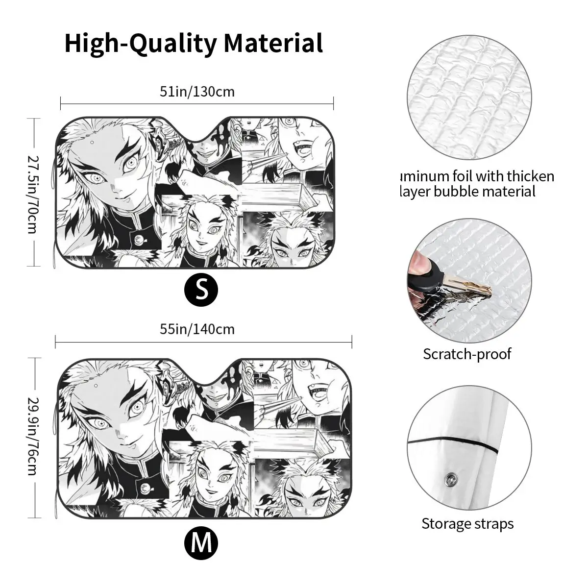 Rengoku Aniki Collage Awesome Windshield Sunshade 70x130cm Demon Slayer Plaid Aluminium Foil Sun Visor Front Window Cover