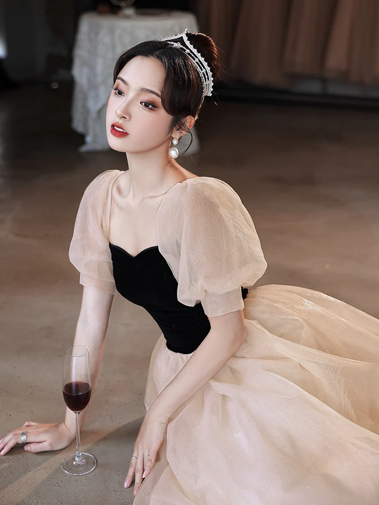 

Champagne Color Evening Gown Women's High-End Luxury Autumn Winter Long Dr Ball Dr Par Dr Cany Annual Meeting