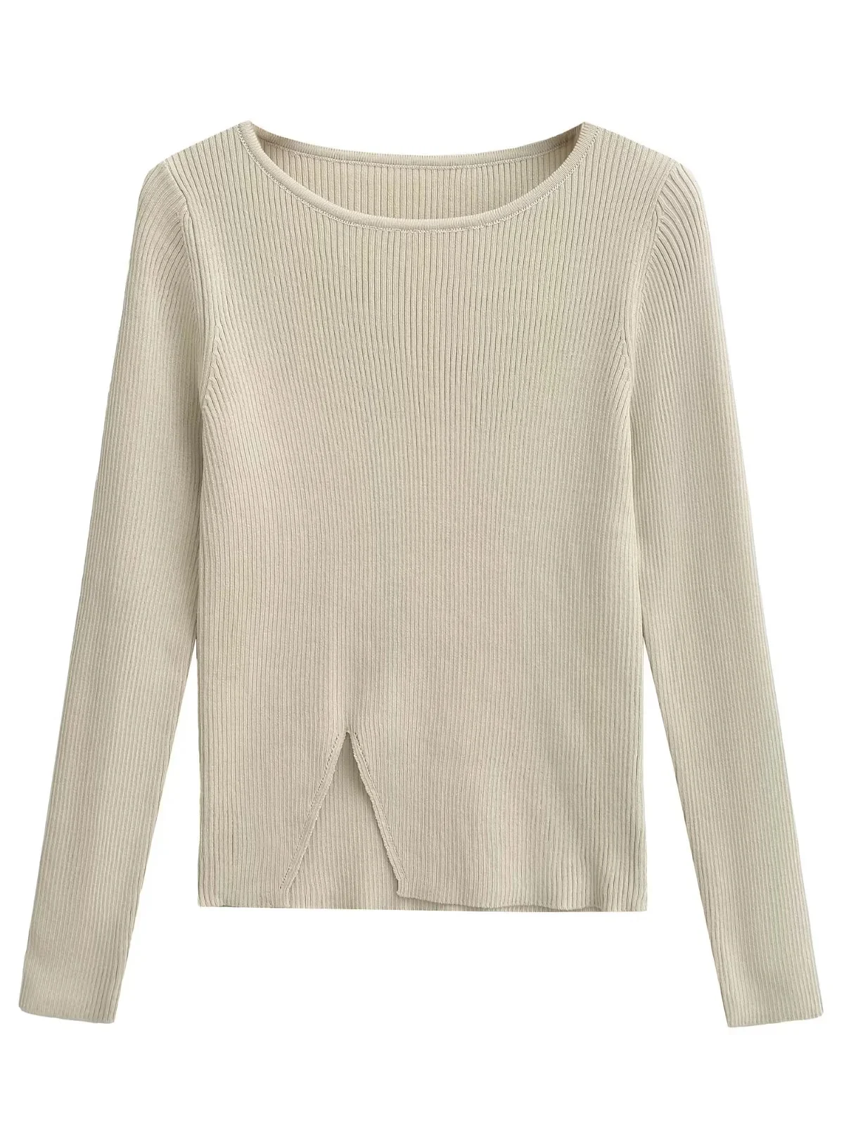 

American Sle Long Sve round Ne Knitted Sweater Women's Lazy Sle Slimming Design Base Top with Slit for Teens