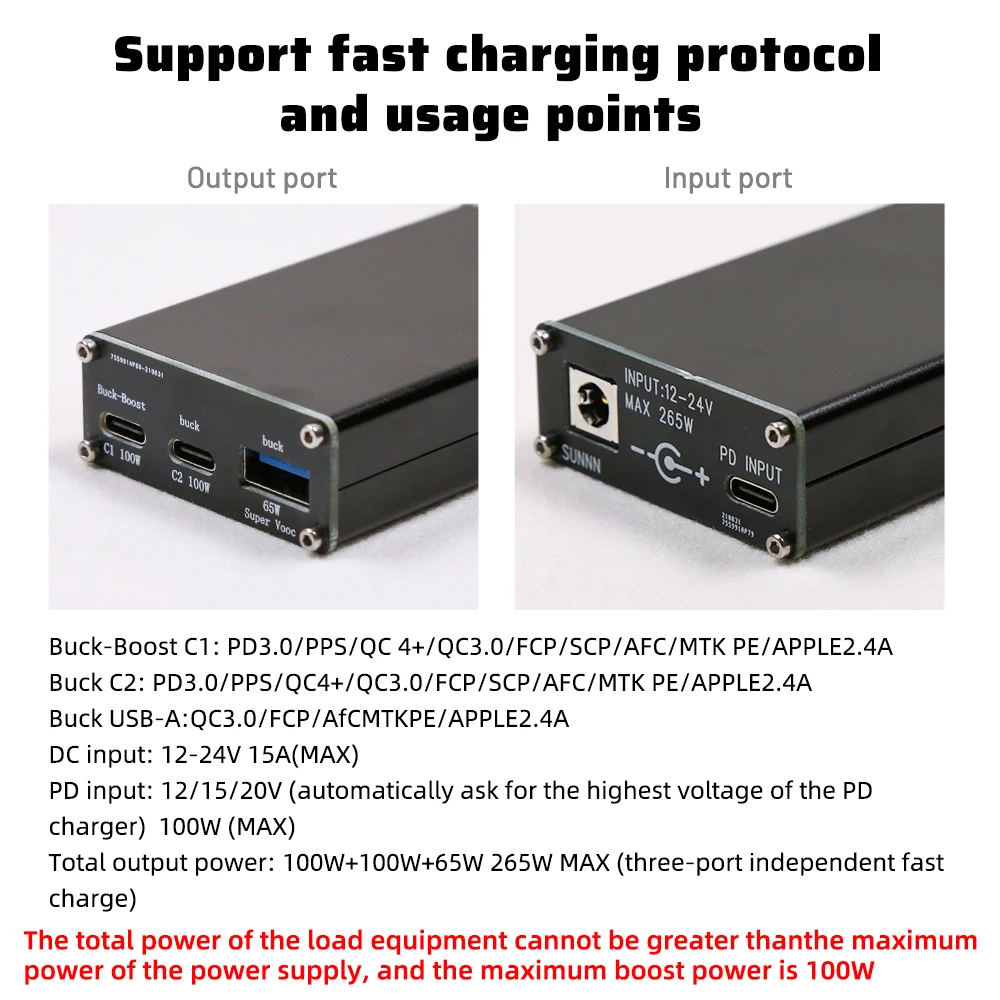 265W Fast Charging Desktop Charger Module DC Step-Down QC3.0 Three Output 24V DC 55x25mm To USB Type-C PD100w Diverter Converter