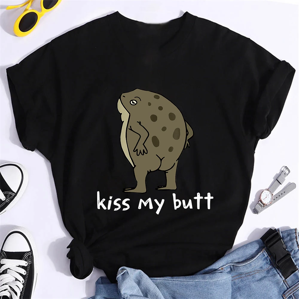 Kiss My Butt Green Frog t shirts for women Print Graphic Tee Women Tshirt Aesthetic Oversized T Shirt Harajuku Summer tee T-Shir