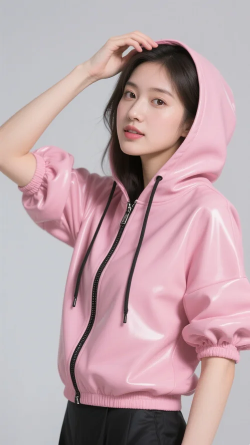 

Latex Rubber Gummi Catsuit Fashion hoodie jacket Sports Top Tight Cosplay Purely handmade S-XXL
