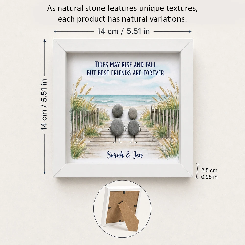 Customizable Bestie Pebble Art Picture Frame,Personalized Friend Names,Friendship Gift,Holiday Occasion,Table Countertop Decor