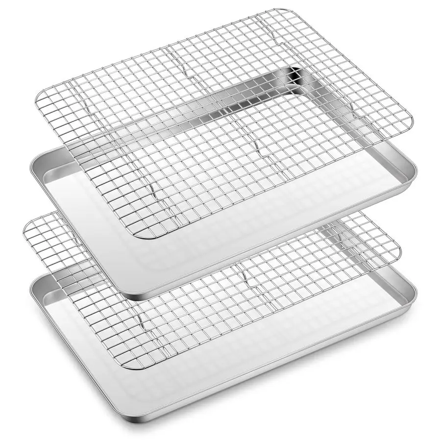 

Sheet Baking Pan with Rack Set, 18x13 Cookie Sheet for Oven, Rimmed Stainless Steel Tray with Wire Cooling Rack for Cooking Roas
