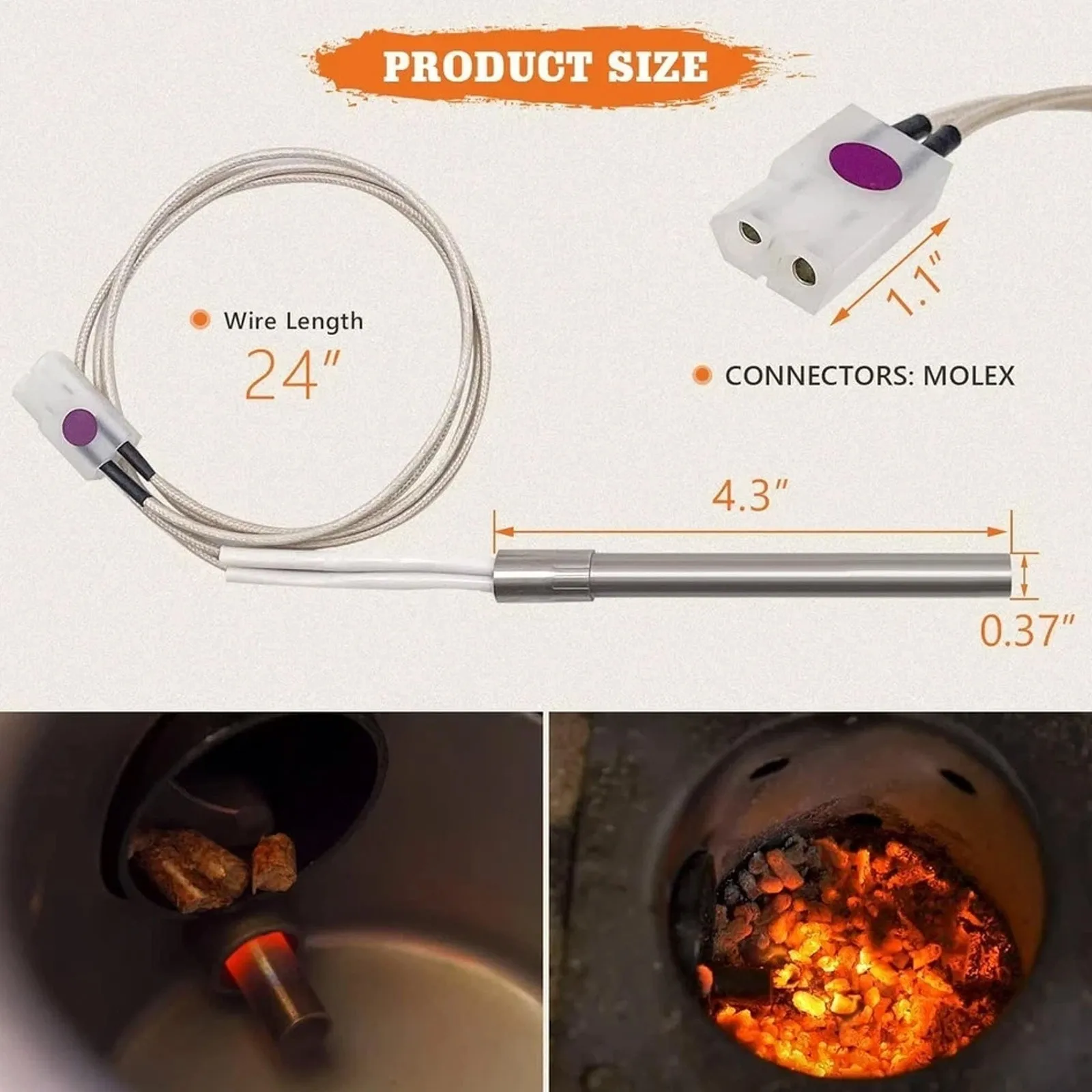 2 Pack Hot Rod Igniter Kit Replacement for Pit Boss, Pellet Grill Igniter Rod