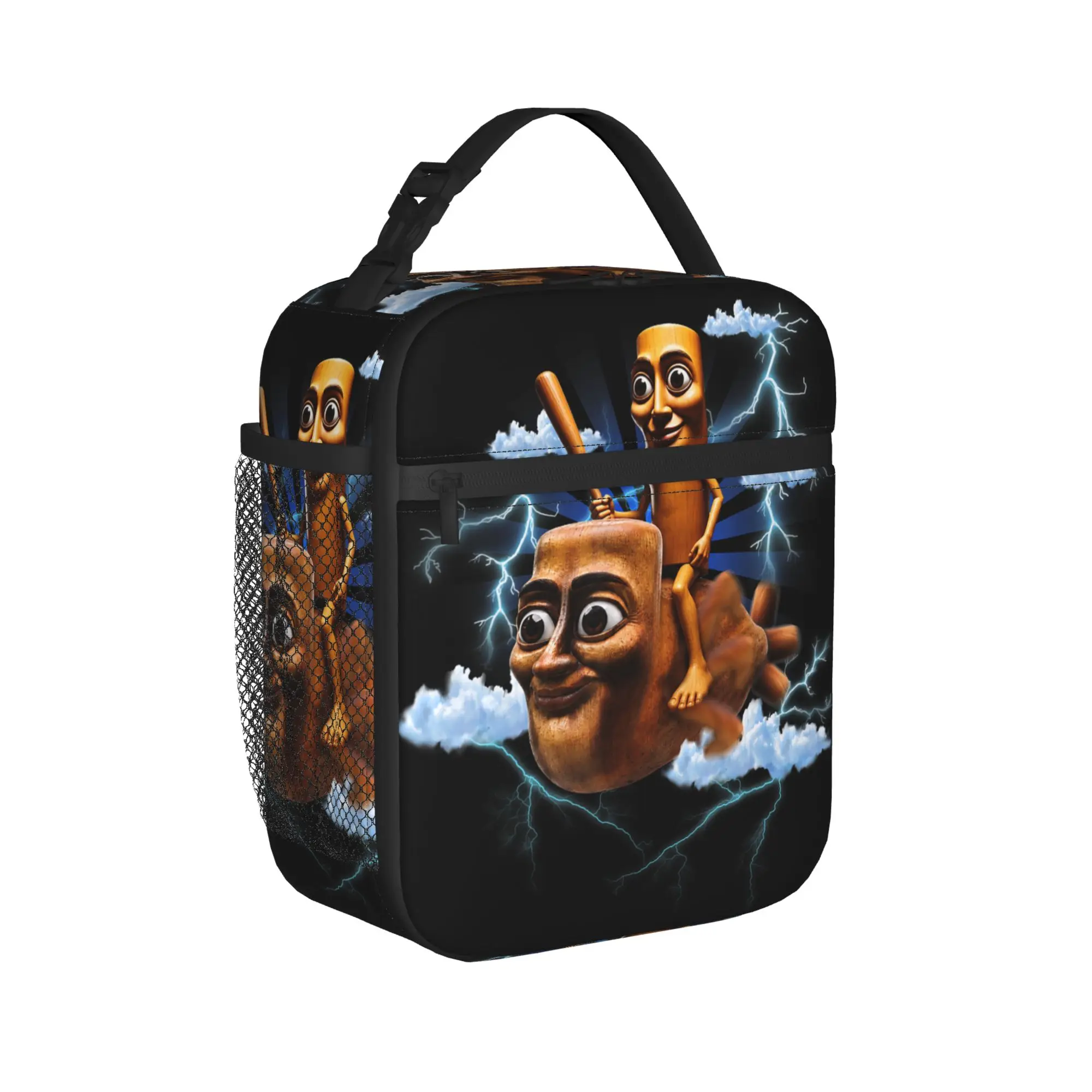 Funny Triple T Riding Fly Tung Tung Sahur Brainrot Meme Lunch Bag  Portable Insulated Lunch Box Women Travel Custom Cooler Bag