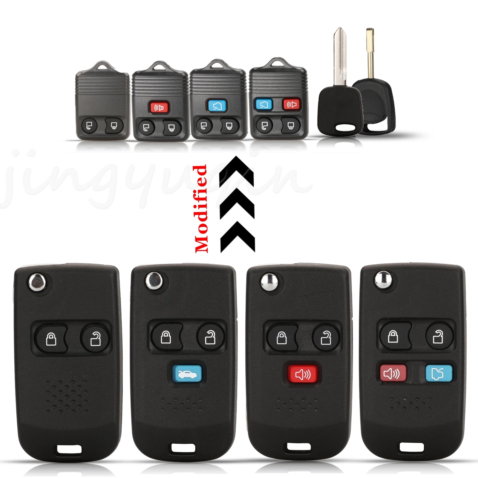 Jingyuqin 10pcs 2/3/4Button Modified Remote Car Key Shell Case For Ford Crown Victoria Expedition Explorer Sport FO38/FO21 Blade