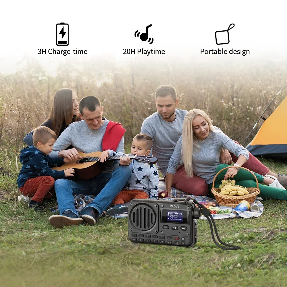مكبر صوت بلوتوث محمول فائق من راديو FM من MLOVE، شاشة عرض LCD، هوائي، مدخل AUX، قرص USB، بطاقة TF، MP3