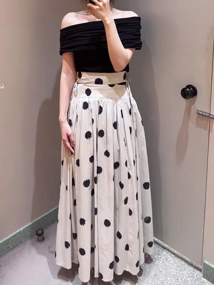 

Japanese Jupe Dig-hole Wave Point Design Waist-exposed A-line Skirt Sweet High Waist Lace-up All-match Women Skirts 2024 Autumn