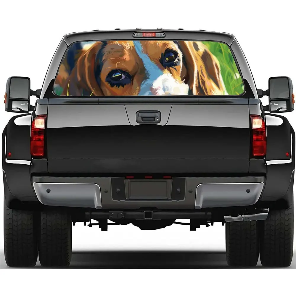 

Грустное животное, бигль, собака, принт, наклейка на заднее лобовое стекло автомобиля, окно грузовика, прозрачная перфорированная виниловая наклейка на заднее окно, украшение