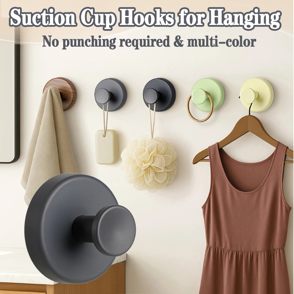 Vacuum Suction Cup Hooks, No Punch Removable Wall Hooks for Bathroom Kitchen Towel Clothes Robe Hanger Multi-Color Shower Hooks