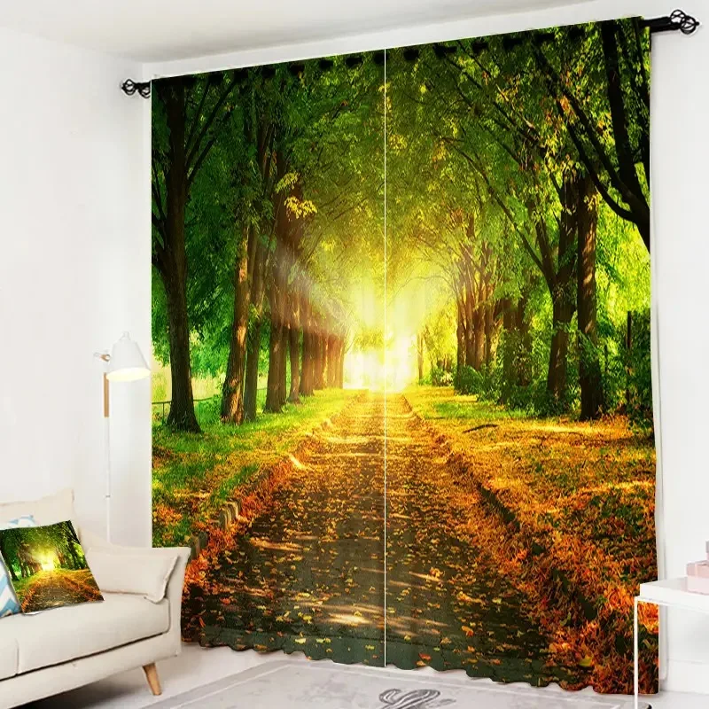 2Panels of Nature Scenery Curtains Flowers and Trees Printed for Various Windows in the Home Grommet Top cortinas Drapes Rideaux