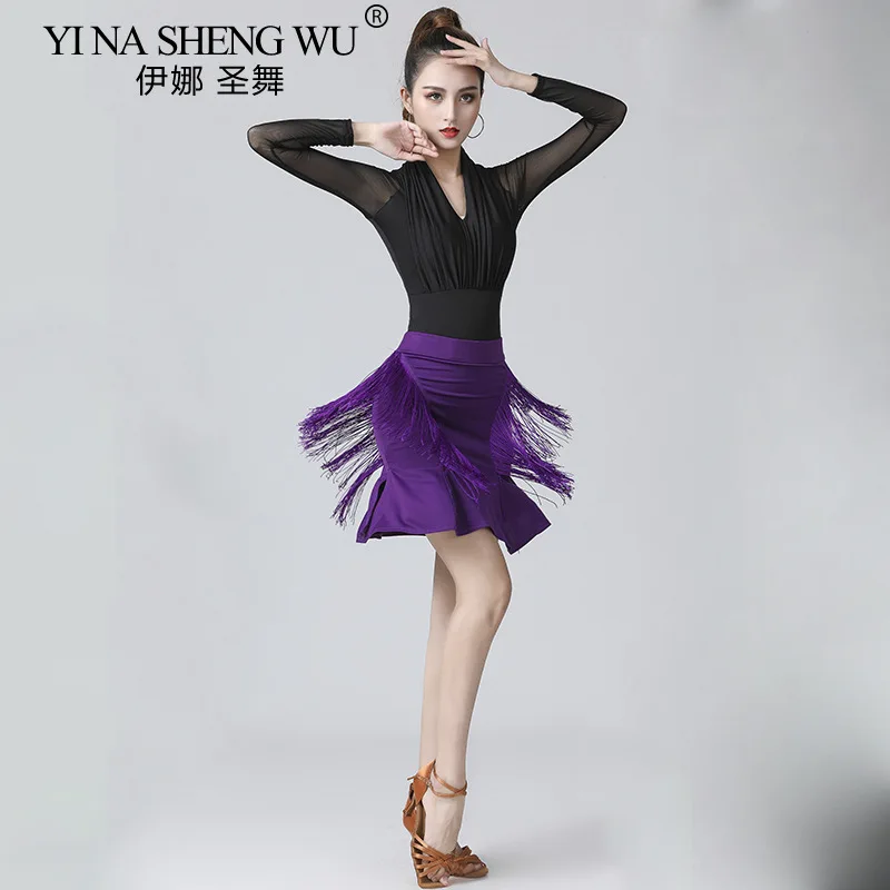 Gonne per pratica di danza latina con frange da donna Costume da ballo per adulti femminile Gonna con nappe Allenamento Sala da ballo Rumba Samba Abbigliamento da ballo