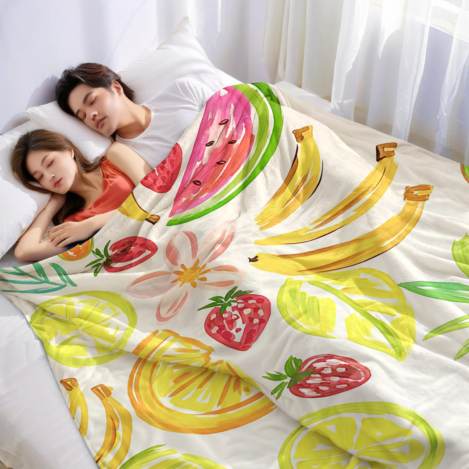 Tropical Fruit Watercolor Lightweight Microfiber Soft Christmas Fleece Blanket Warm Cozy Throw for Sofa Office Travel All Season